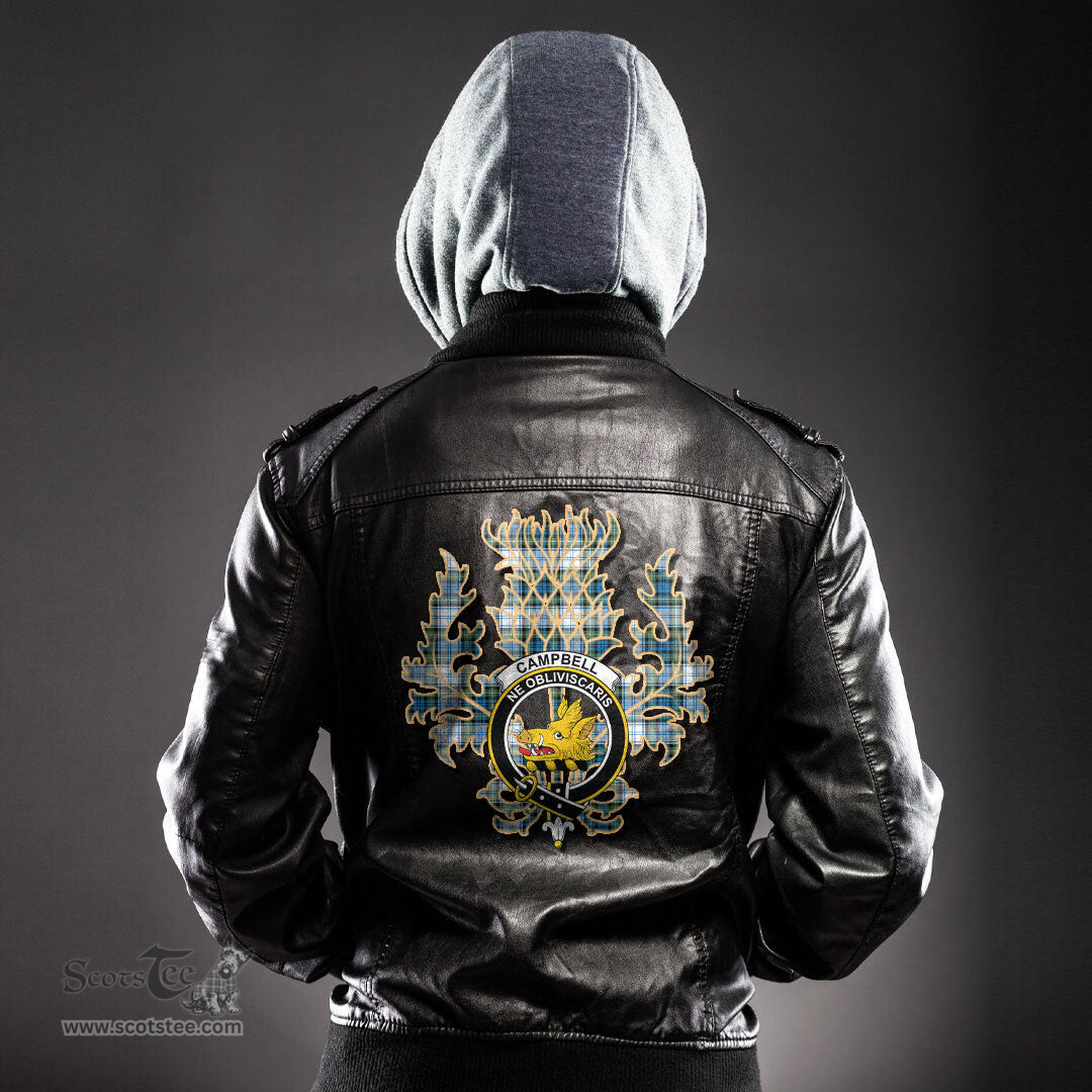 Scottish Campbell Dress Ancient Clan Crest Scottish Thistle Tartan Leather Jacket