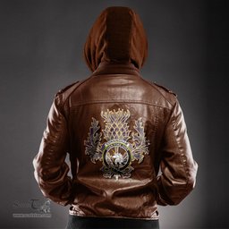 Scottish Cunningham Dress Blue Dancers Clan Crest Scottish Thistle Tartan Leather Jacket