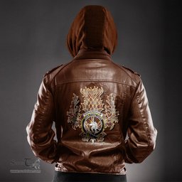 Scottish Cunningham Burgundy Dancers Clan Crest Scottish Thistle Tartan Leather Jacket