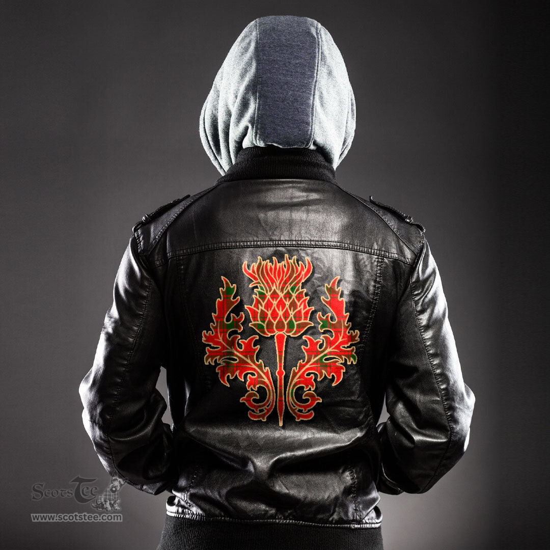 Scottish MacDonald of Sleat Clan Scottish Thistle Tartan Leather Jacket