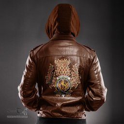 Scottish MacKintosh Hunting Weathered Clan Crest Scottish Thistle Tartan Leather Jacket