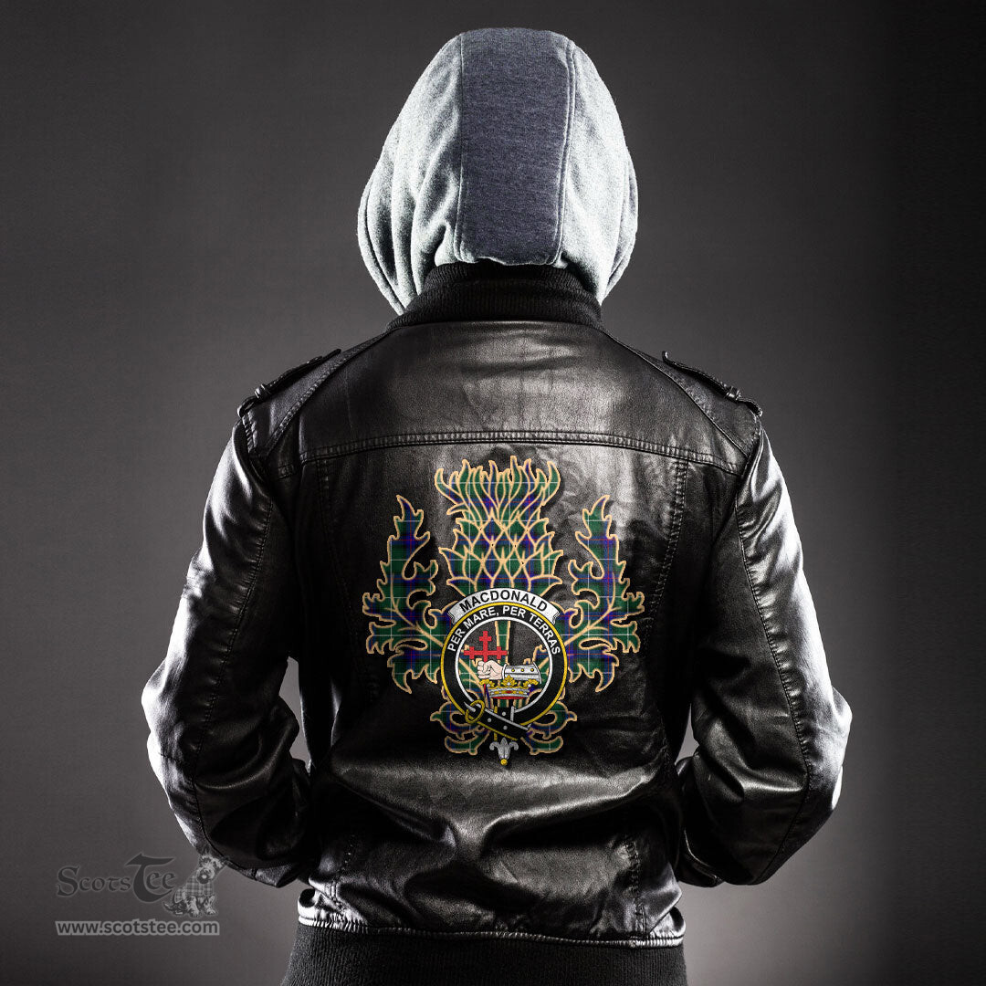 Scottish MacDonald of the Isles Hunting Modern Clan Crest Scottish Thistle Tartan Leather Jacket