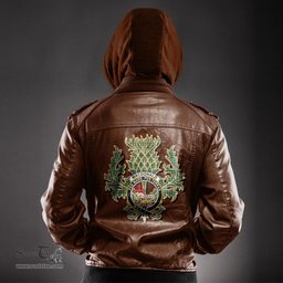 Scottish MacDonald Lord of the Isles Hunting Clan Crest Scottish Thistle Tartan Leather Jacket