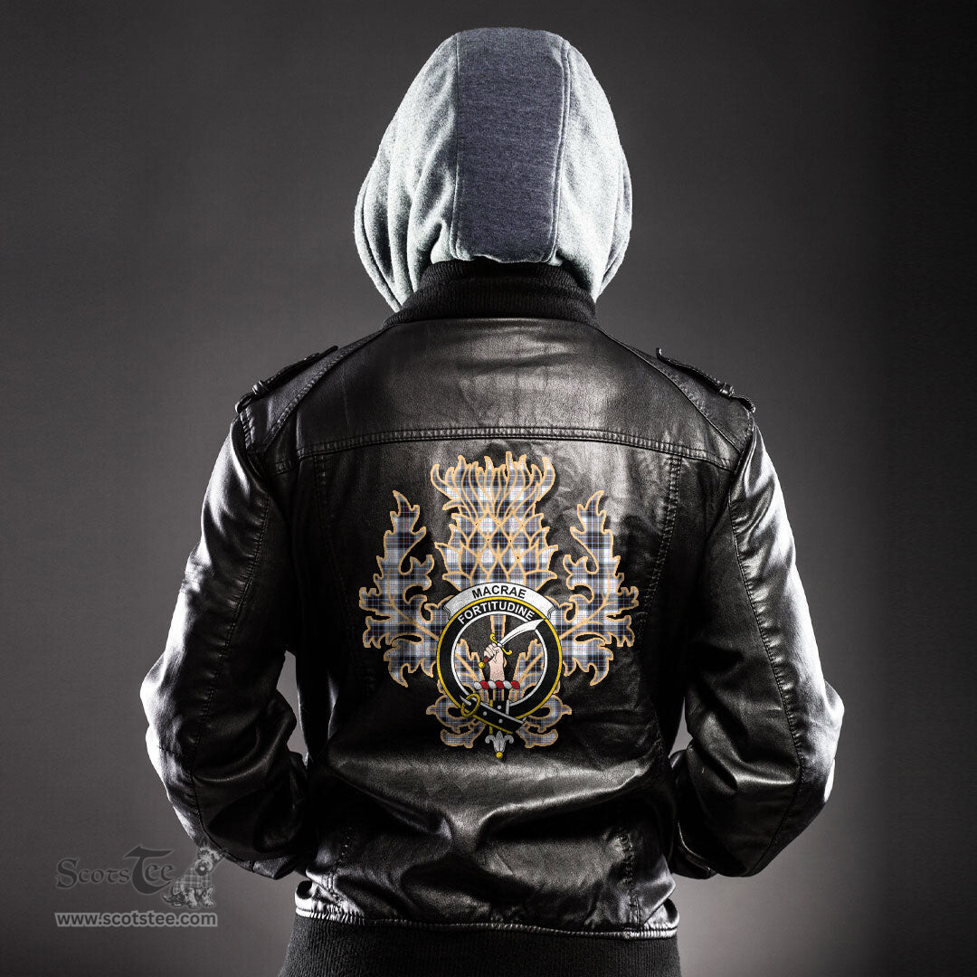 Scottish MacRae Dress Modern Clan Crest Scottish Thistle Tartan Leather Jacket