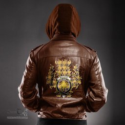 Scottish MacLeod of Lewis Ancient Clan Crest Scottish Thistle Tartan Leather Jacket