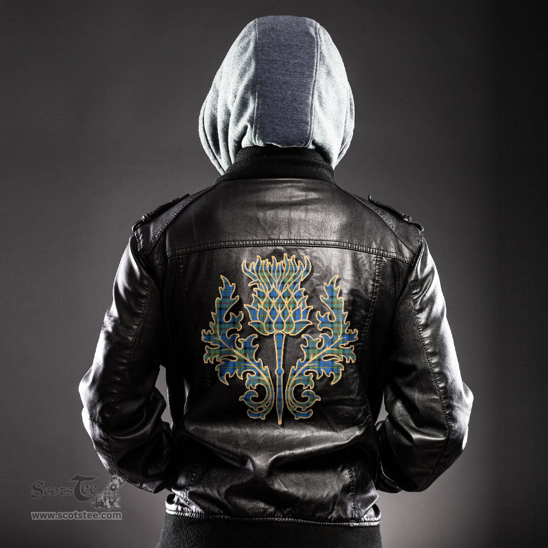 Scottish MacLeod of Harris Ancient Clan Scottish Thistle Tartan Leather Jacket