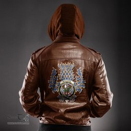 Scottish MacLaine of Loch Buie Hunting Ancient Clan Crest Scottish Thistle Tartan Leather Jacket