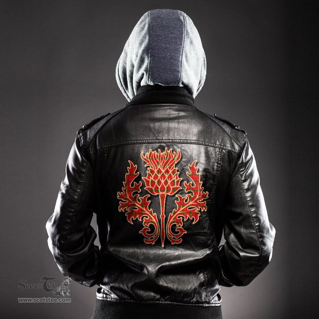 Scottish MacDonnell of Keppoch Modern Clan Scottish Thistle Tartan Leather Jacket