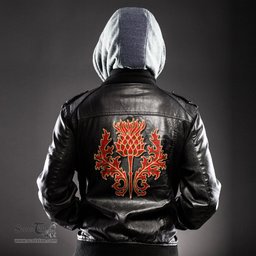 Scottish MacDonnell of Keppoch Modern Clan Scottish Thistle Tartan Leather Jacket