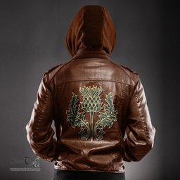 Scottish MacAulay Hunting Ancient Clan Scottish Thistle Tartan Leather Jacket