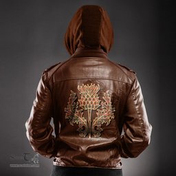 Scottish MacKintosh Hunting Weathered Clan Scottish Thistle Tartan Leather Jacket