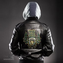 Scottish Stewart Hunting Modern Clan Crest Scottish Thistle Tartan Leather Jacket