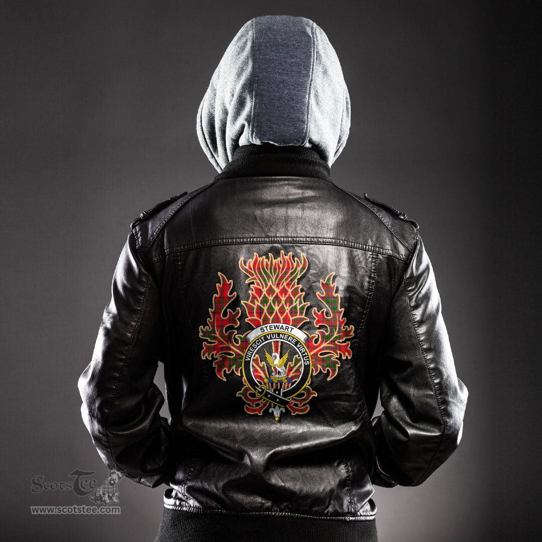 Scottish Stewart of Appin Modern Clan Crest Scottish Thistle Tartan Leather Jacket