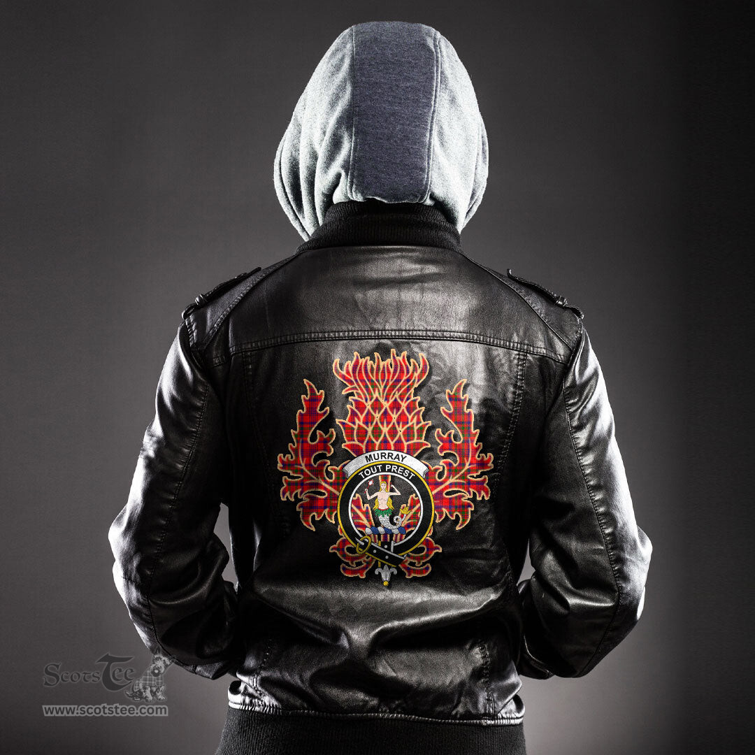 Scottish Murray of Tulloch Modern Clan Crest Scottish Thistle Tartan Leather Jacket