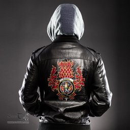 Scottish Murray of Tulloch Modern Clan Crest Scottish Thistle Tartan Leather Jacket