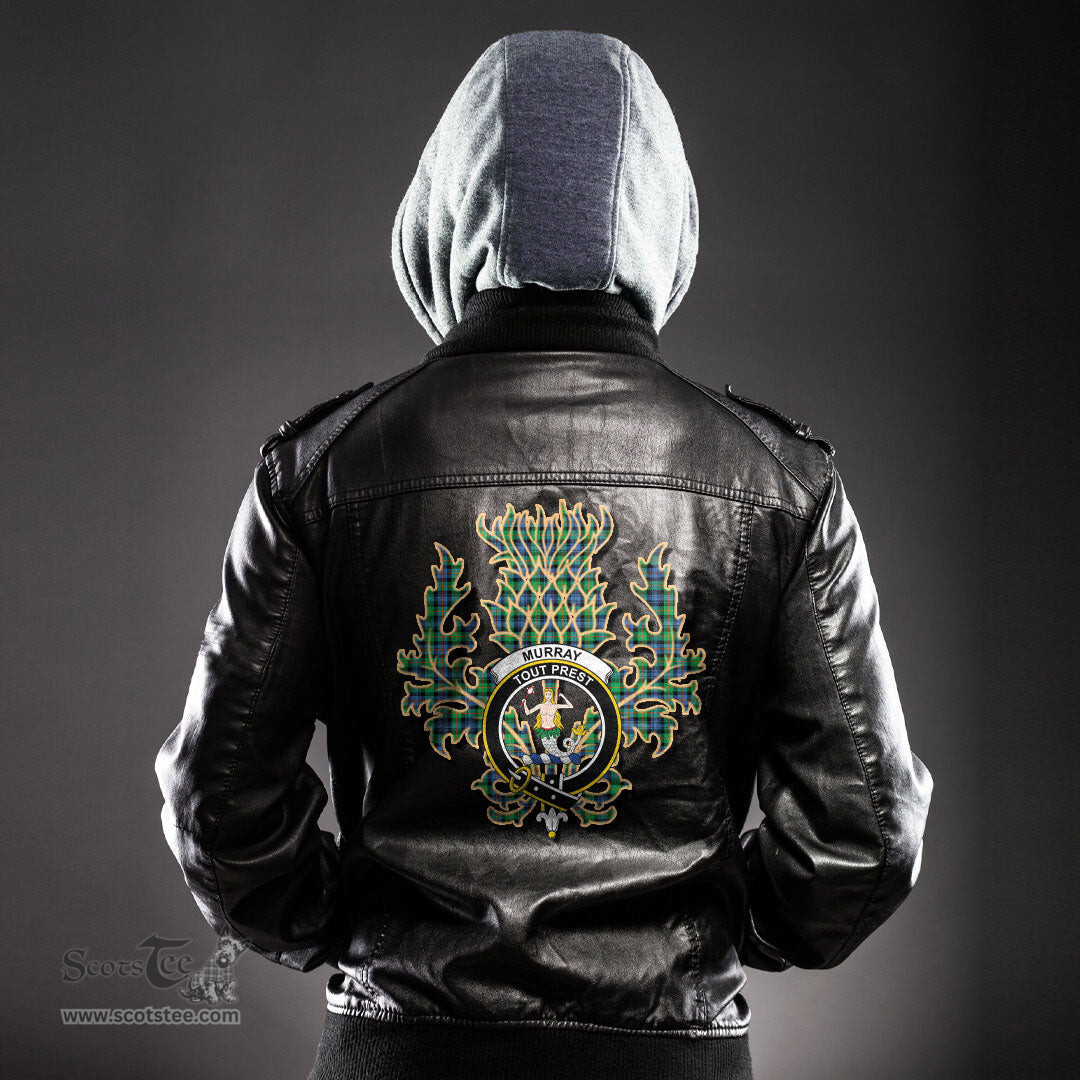 Scottish Murray of Atholl Ancient Clan Crest Scottish Thistle Tartan Leather Jacket