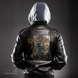 Scottish Baillie Modern Clan Crest Scottish Legend Lion Tartan Leather Jacket