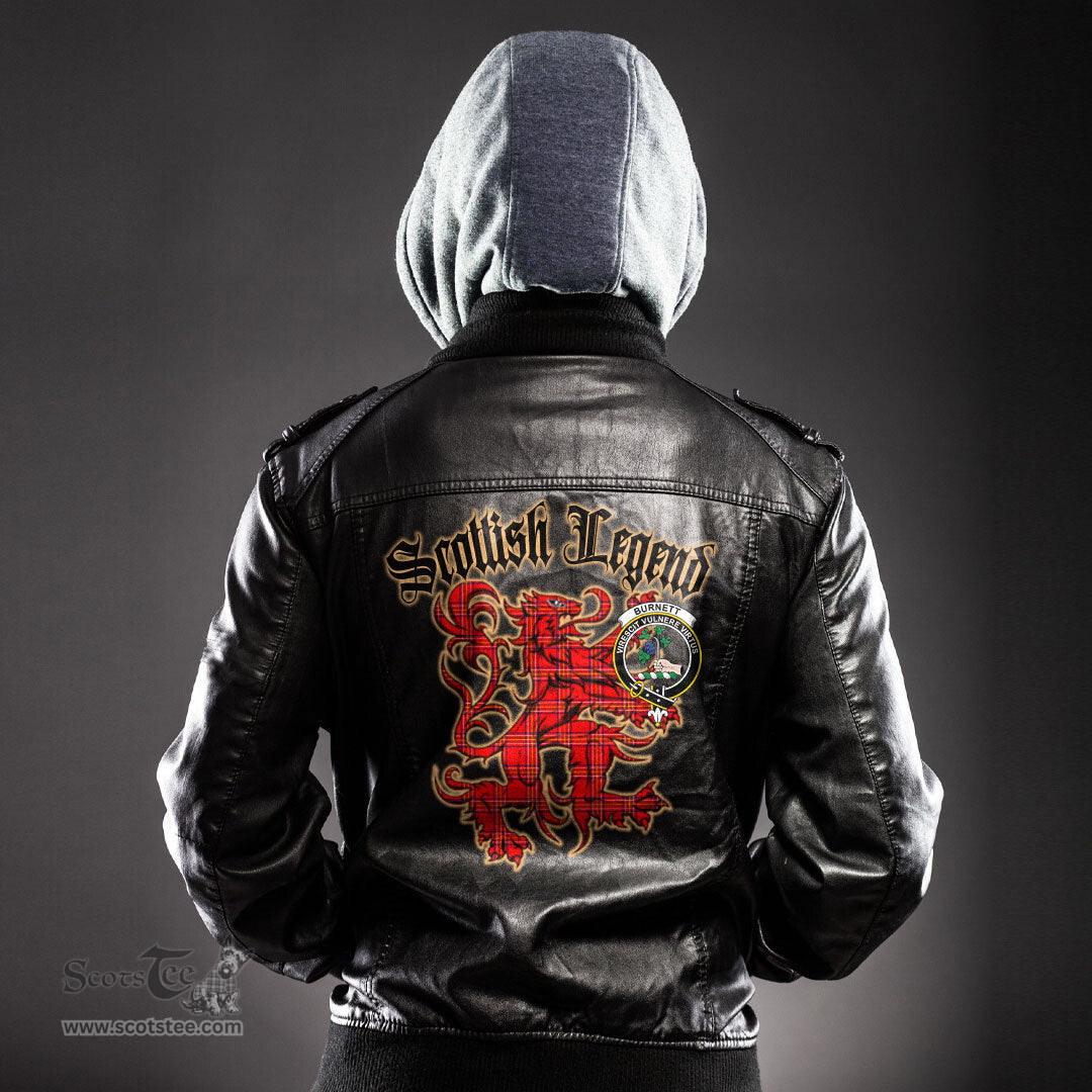 Scottish Burnett Modern Clan Crest Scottish Legend Lion Tartan Leather Jacket
