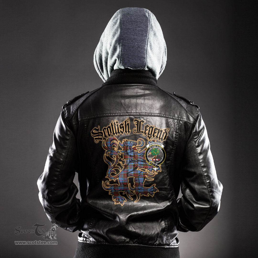 Scottish Anderson Modern Clan Crest Scottish Legend Lion Tartan Leather Jacket