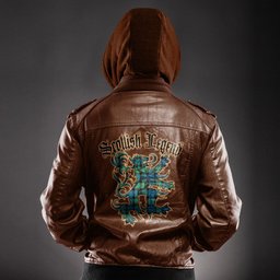 Scottish Gunn Ancient Clan Scottish Legend Lion Tartan Leather Jacket