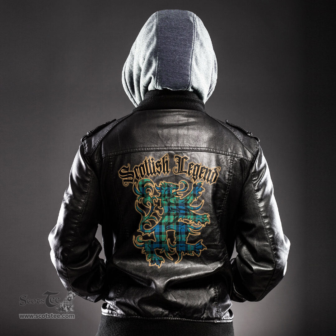 Scottish Gunn Ancient Clan Scottish Legend Lion Tartan Leather Jacket