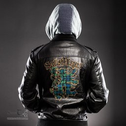 Scottish Gunn Ancient Clan Scottish Legend Lion Tartan Leather Jacket