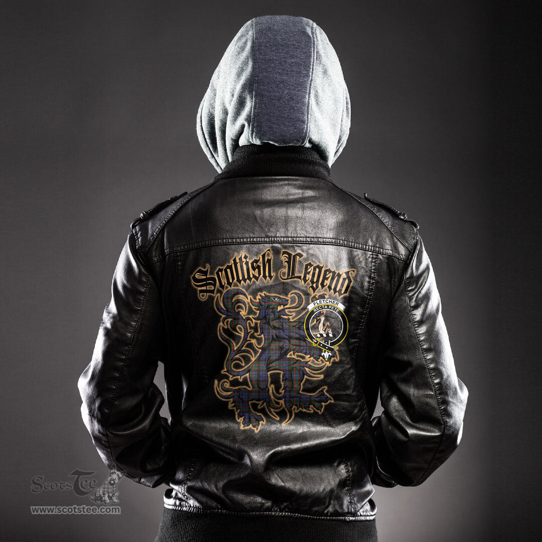 Scottish Fletcher of Dunans Clan Crest Scottish Legend Lion Tartan Leather Jacket