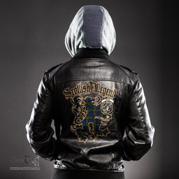 Scottish Gunn Modern Clan Crest Scottish Legend Lion Tartan Leather Jacket