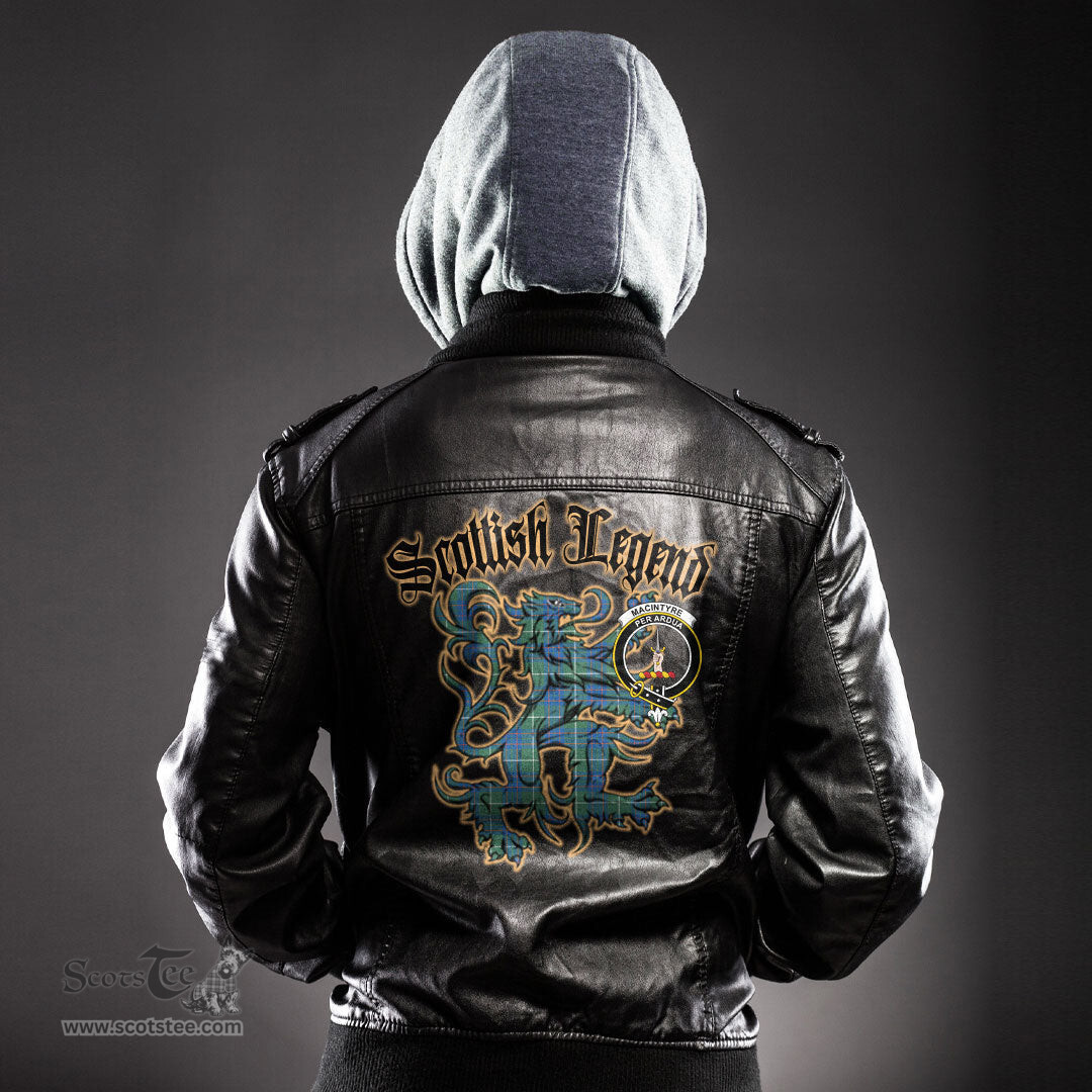 Scottish MacIntyre Hunting Ancient Clan Crest Scottish Legend Lion Tartan Leather Jacket