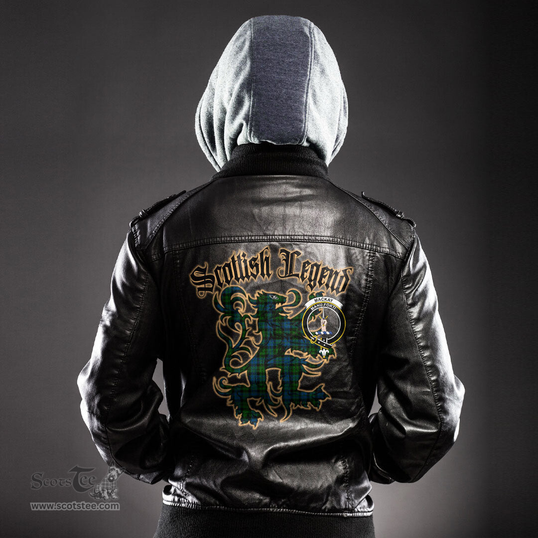 Scottish MacKay Modern Clan Crest Scottish Legend Lion Tartan Leather Jacket