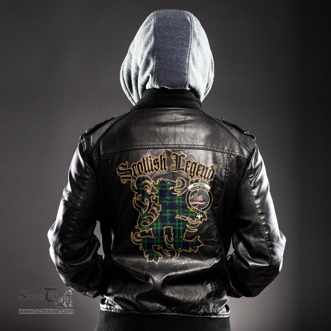 Scottish MacNeil of Colonsay Modern Clan Crest Scottish Legend Lion Tartan Leather Jacket