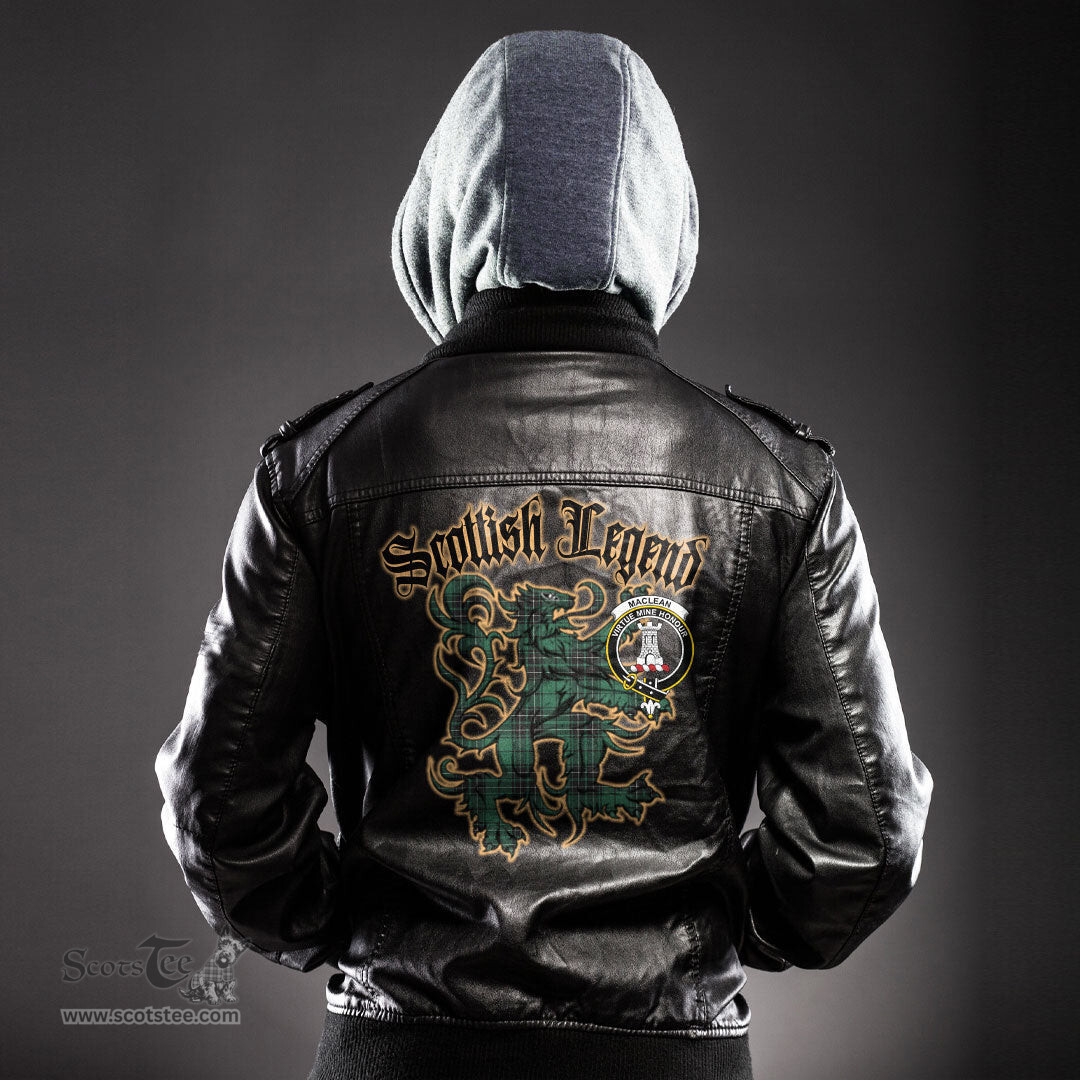 Scottish MacLean Hunting Ancient Clan Crest Scottish Legend Lion Tartan Leather Jacket