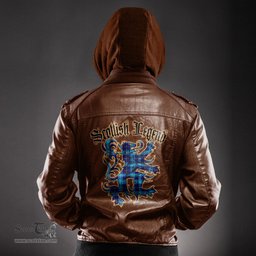 Scottish MacSporran Ancient Clan Scottish Legend Lion Tartan Leather Jacket