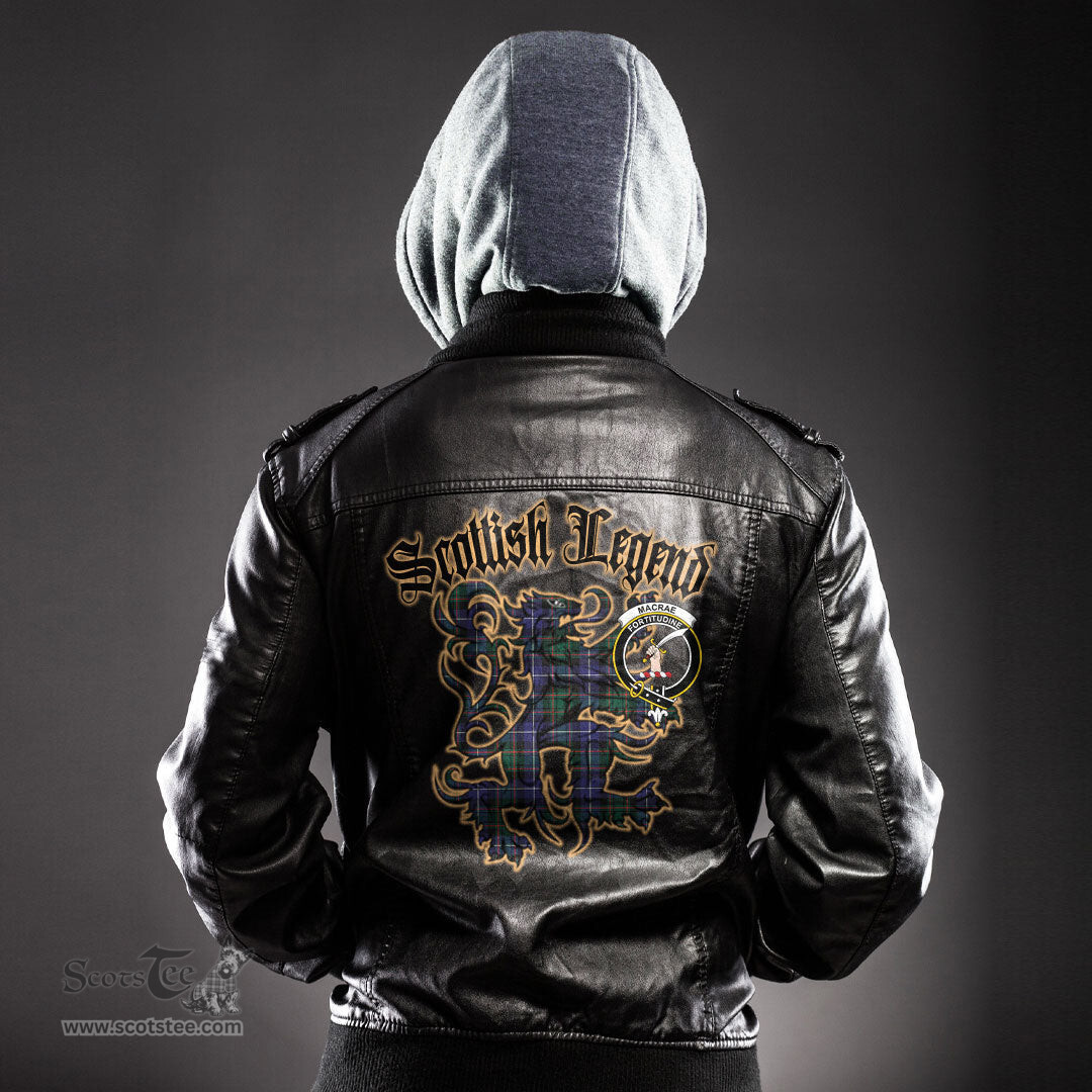 Scottish MacRae Hunting Modern Clan Crest Scottish Legend Lion Tartan Leather Jacket
