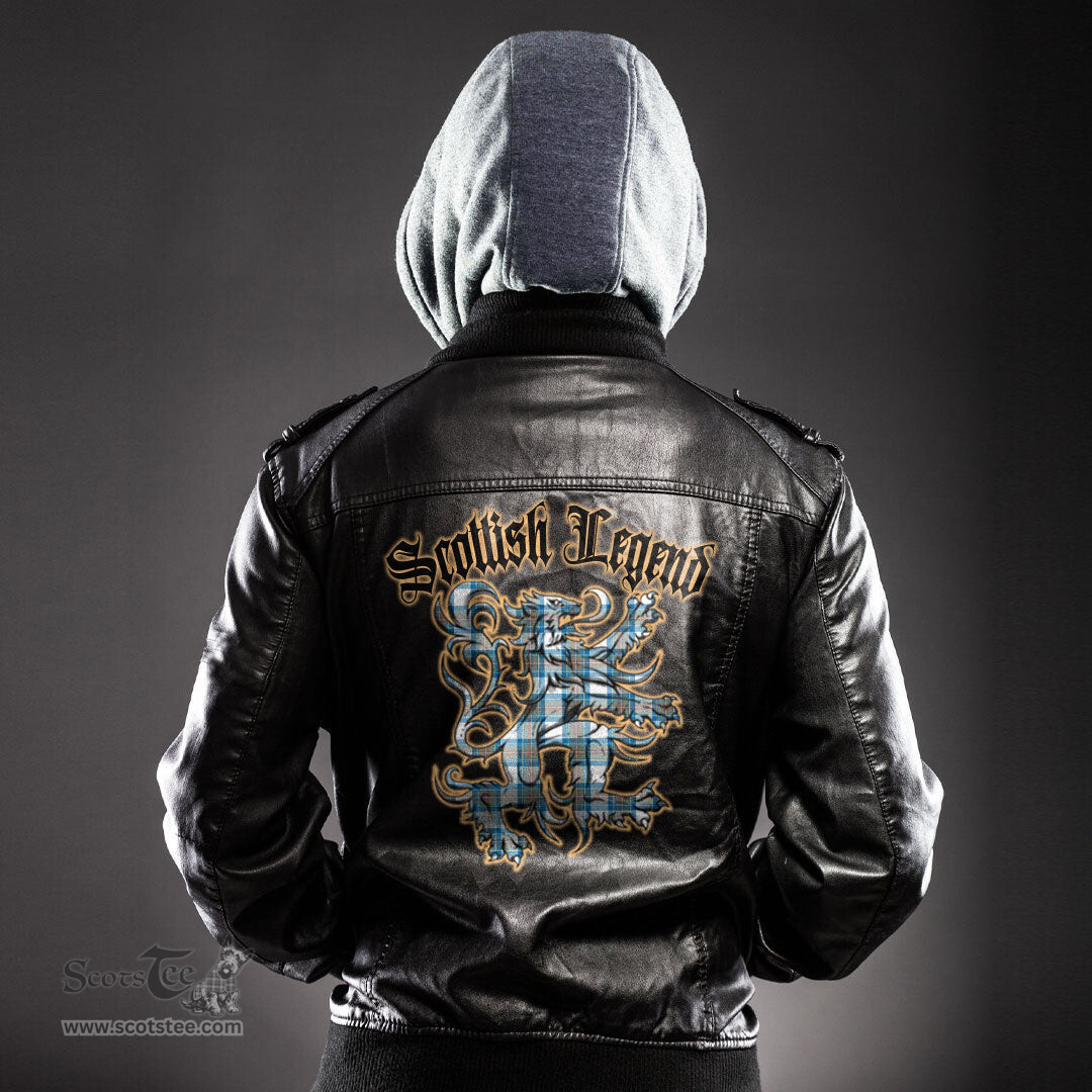 Scottish Stewart Muted Blue Clan Scottish Legend Lion Tartan Leather Jacket