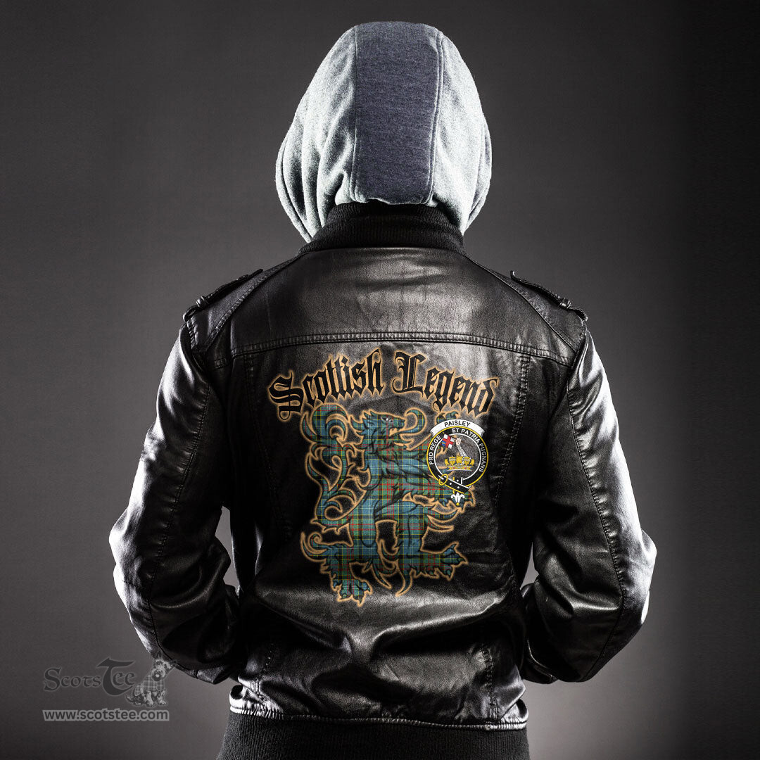 Scottish Paisley District Clan Crest Scottish Legend Lion Tartan Leather Jacket