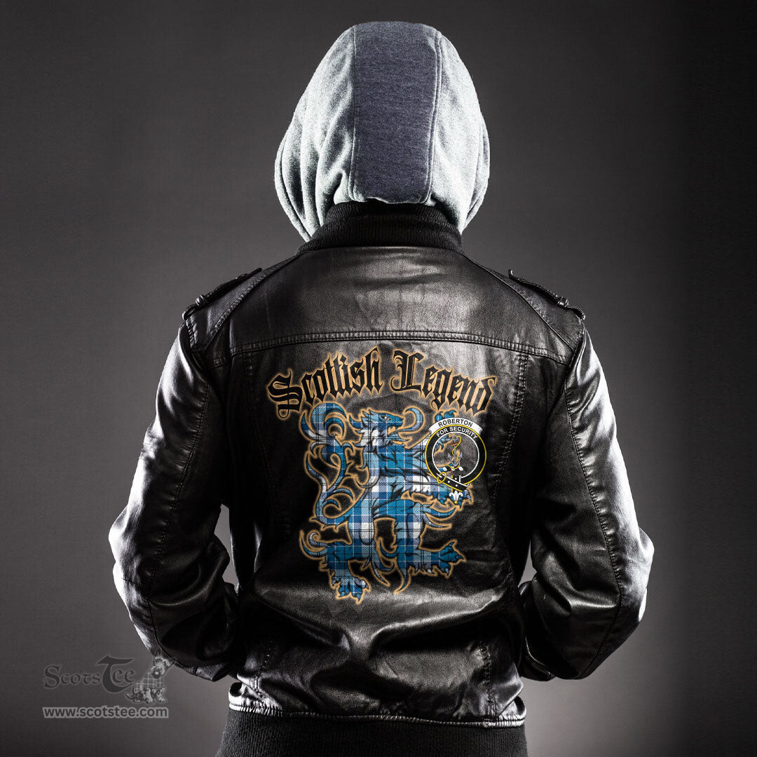 Scottish Roberton Clan Crest Scottish Legend Lion Tartan Leather Jacket