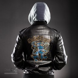 Scottish Roberton Clan Crest Scottish Legend Lion Tartan Leather Jacket