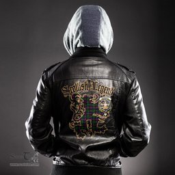 Scottish Urquhart Modern Clan Crest Scottish Legend Lion Tartan Leather Jacket