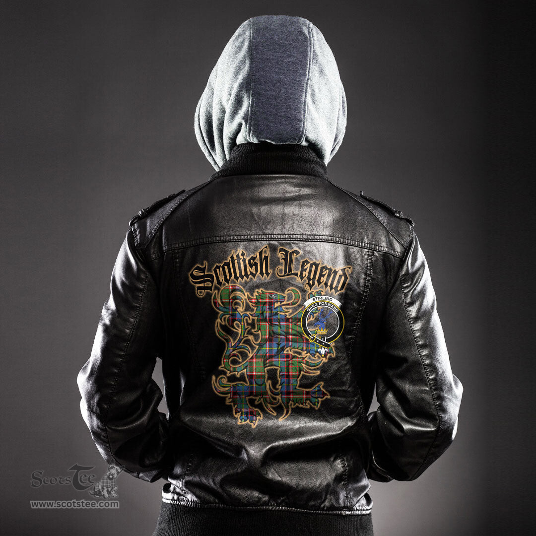 Scottish Stirling Bannockburn District Clan Crest Scottish Legend Lion Tartan Leather Jacket
