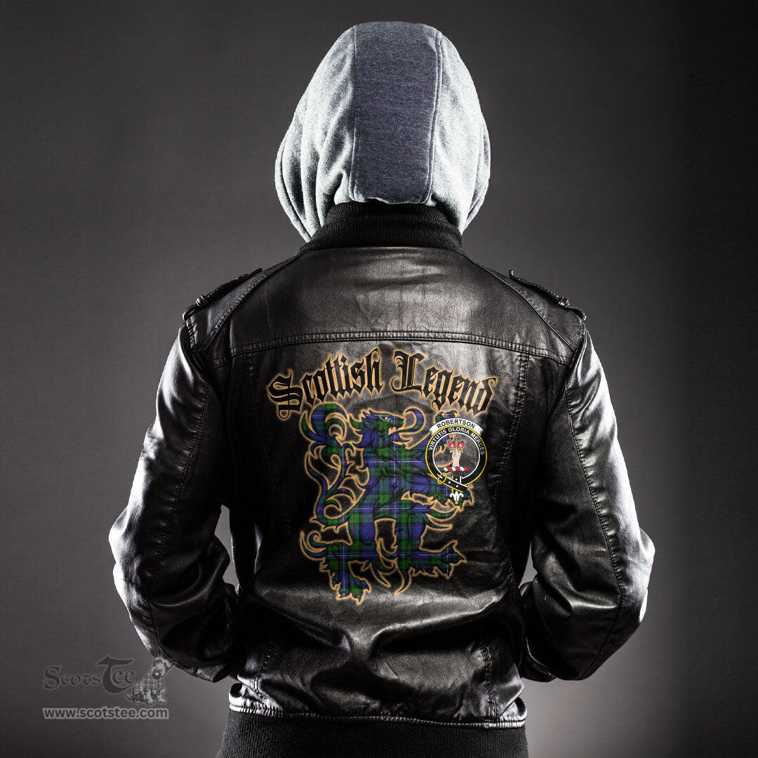 Scottish Robertson Hunting Modern Clan Crest Scottish Legend Lion Tartan Leather Jacket