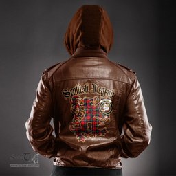Scottish Ruthven Modern Clan Crest Scottish Legend Lion Tartan Leather Jacket