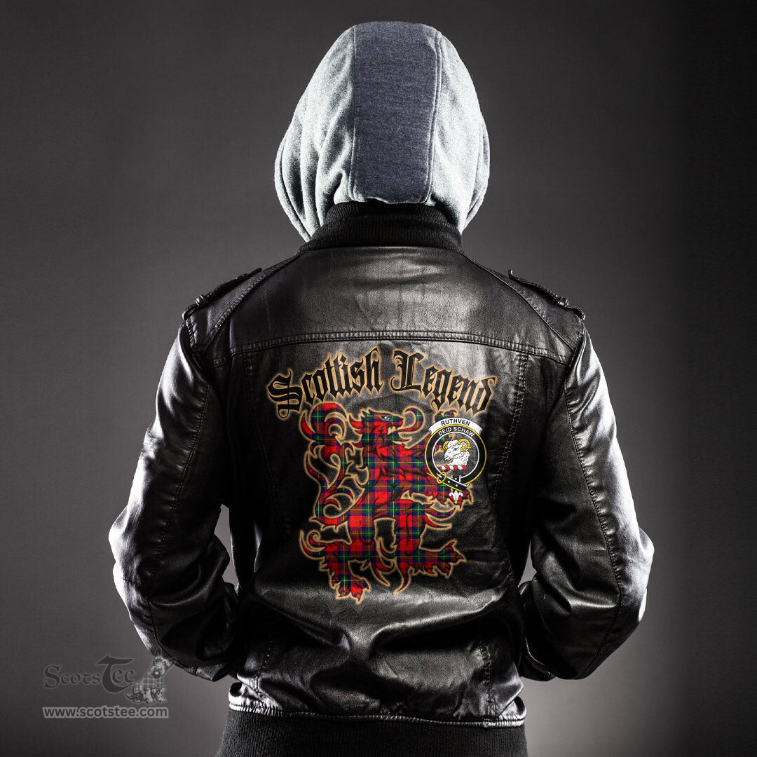 Scottish Ruthven Modern Clan Crest Scottish Legend Lion Tartan Leather Jacket