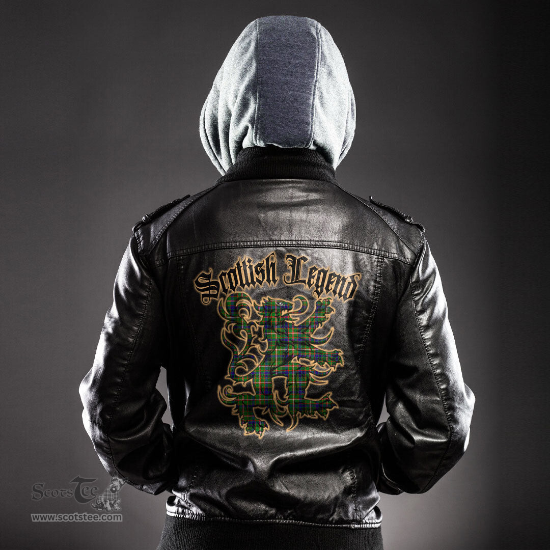 Scottish Reid Green Clan Scottish Legend Lion Tartan Leather Jacket
