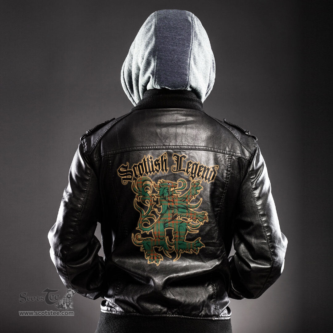 Scottish Menzies Green Ancient Clan Scottish Legend Lion Tartan Leather Jacket