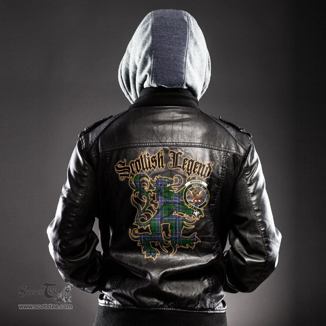 Scottish Wishart Hunting Modern Clan Crest Scottish Legend Lion Tartan Leather Jacket