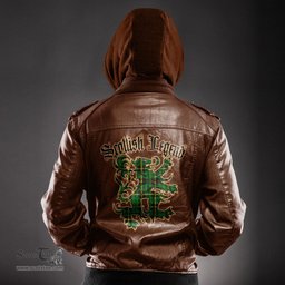 Scottish Wallace Hunting Green Clan Scottish Legend Lion Tartan Leather Jacket
