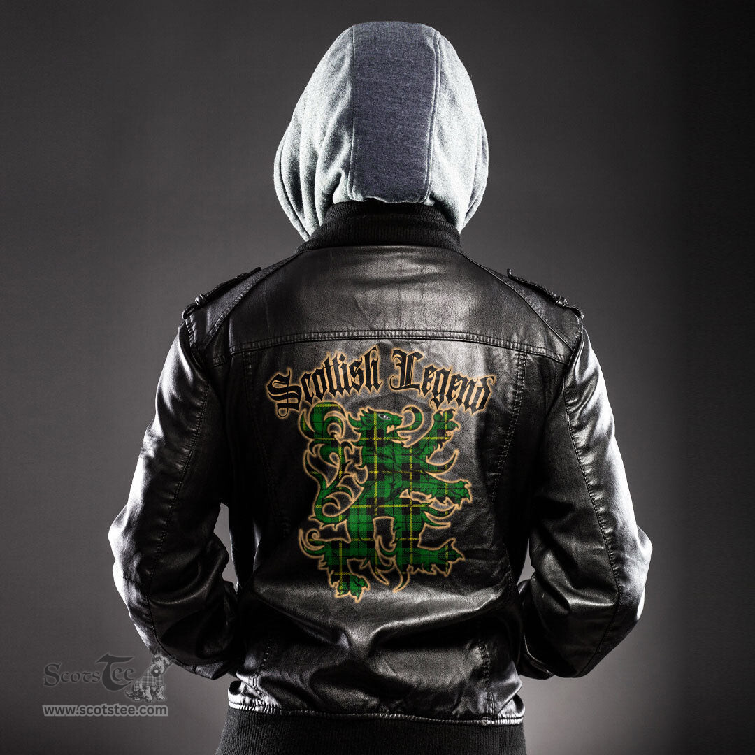 Scottish Wallace Hunting Green Clan Scottish Legend Lion Tartan Leather Jacket