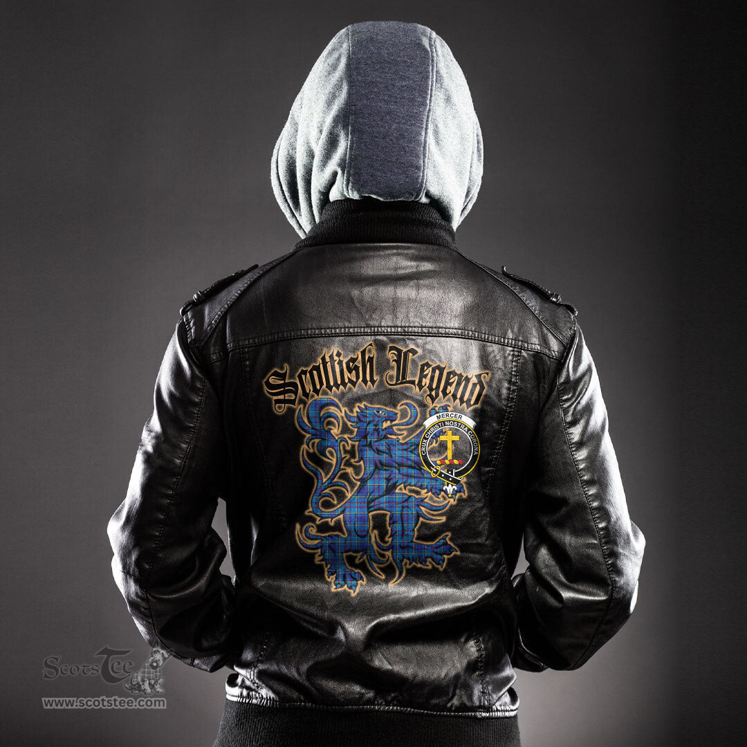 Scottish Mercer Modern Clan Crest Scottish Legend Lion Tartan Leather Jacket