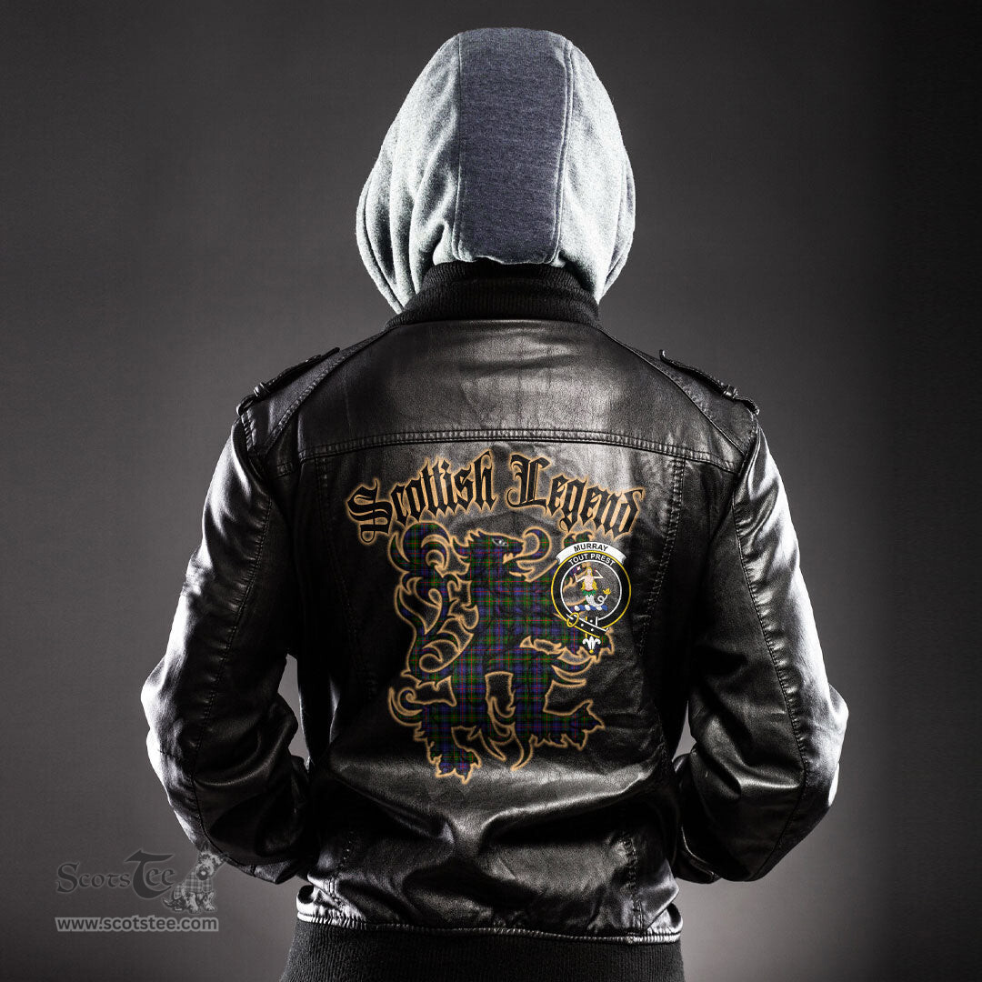 Scottish Murray of Atholl Modern Clan Crest Scottish Legend Lion Tartan Leather Jacket